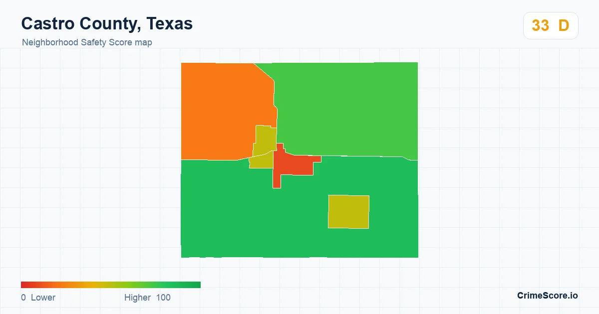 Castro County, Texas neighborhood Safety Score map by Census block group