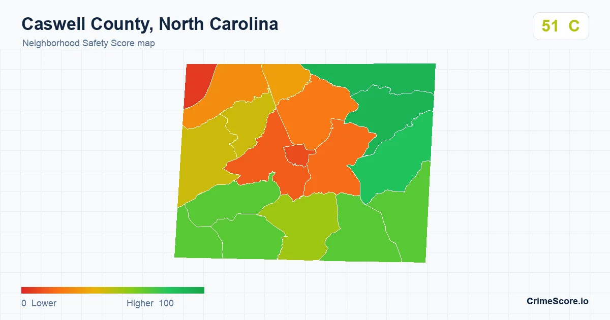 Caswell County, North Carolina neighborhood Safety Score map by Census block group