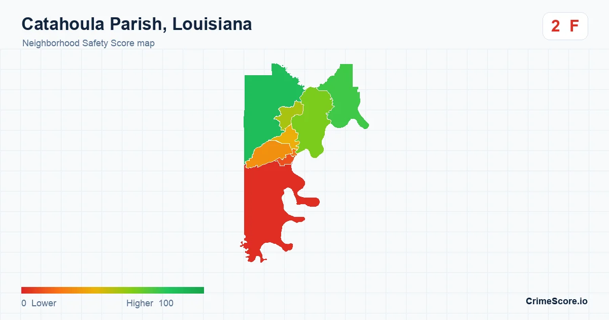 Catahoula Parish, Louisiana neighborhood Safety Score map by Census block group