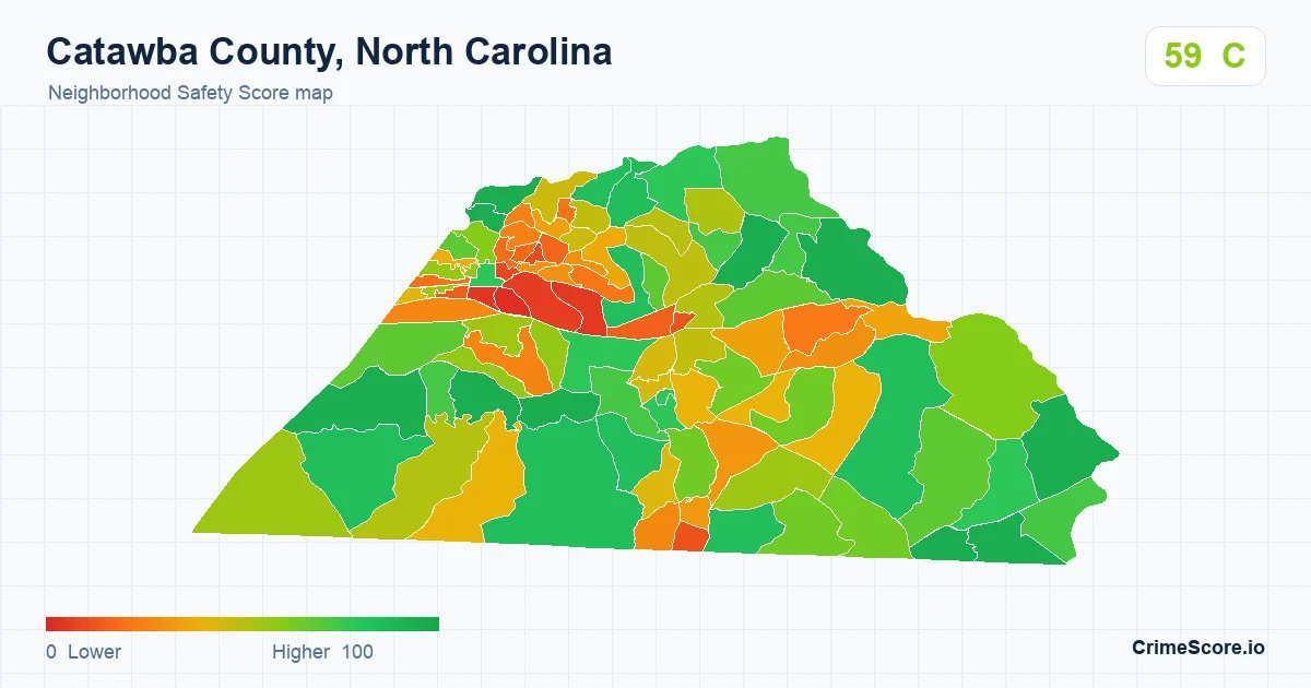Catawba County, North Carolina neighborhood Safety Score map by Census block group