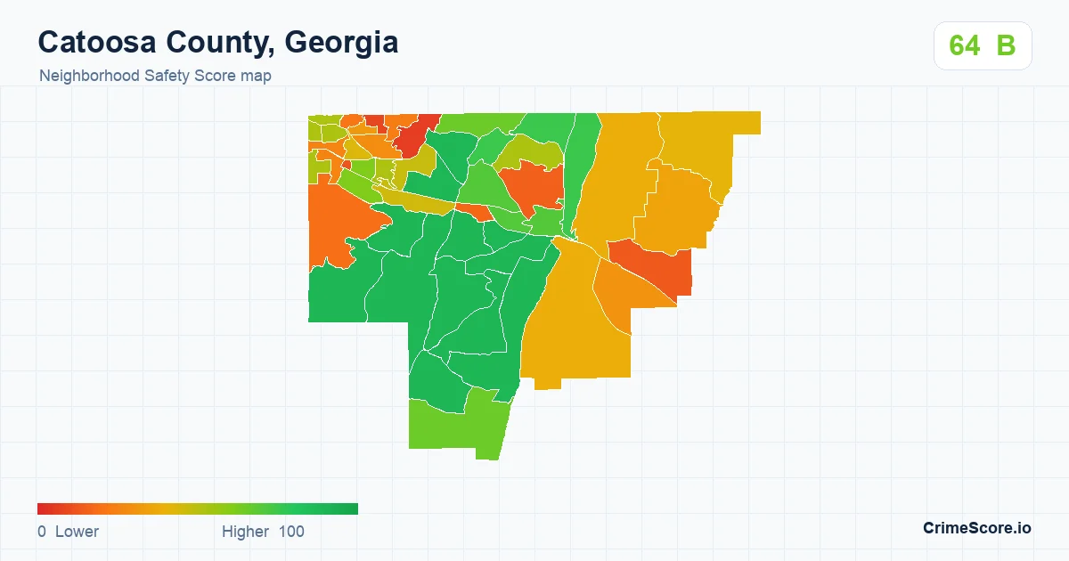 Catoosa County, Georgia neighborhood Safety Score map by Census block group