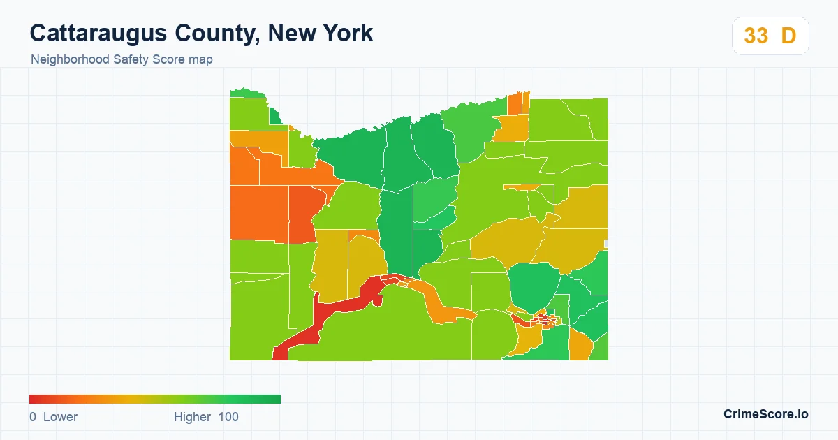 Cattaraugus County, New York neighborhood Safety Score map by Census block group