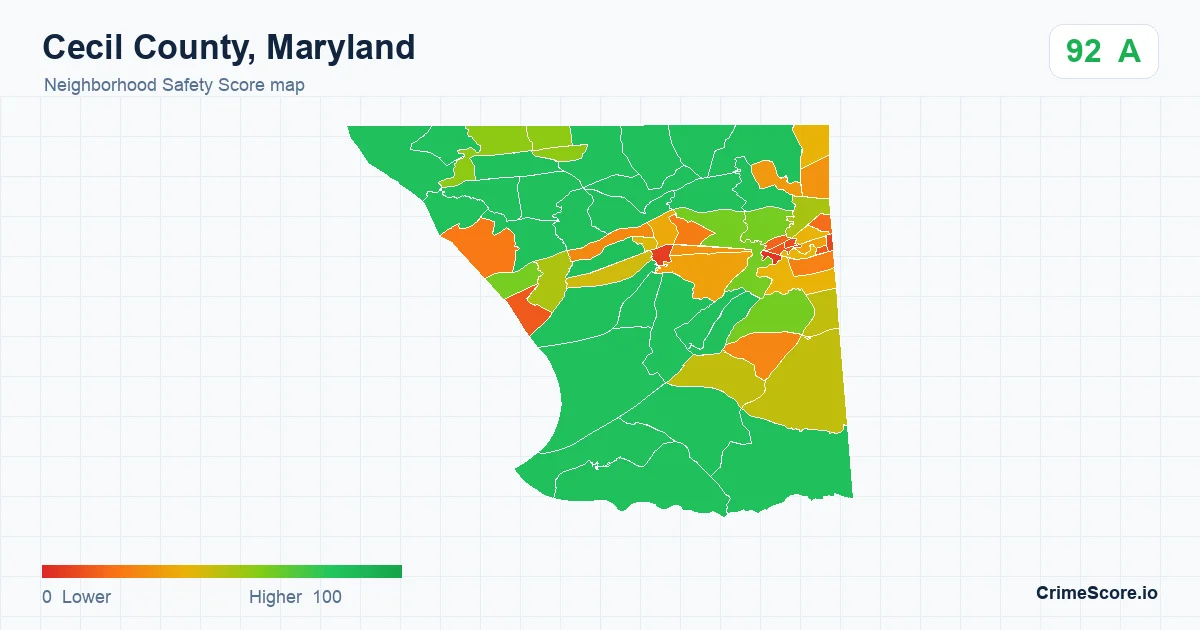 Cecil County, Maryland neighborhood Safety Score map by Census block group
