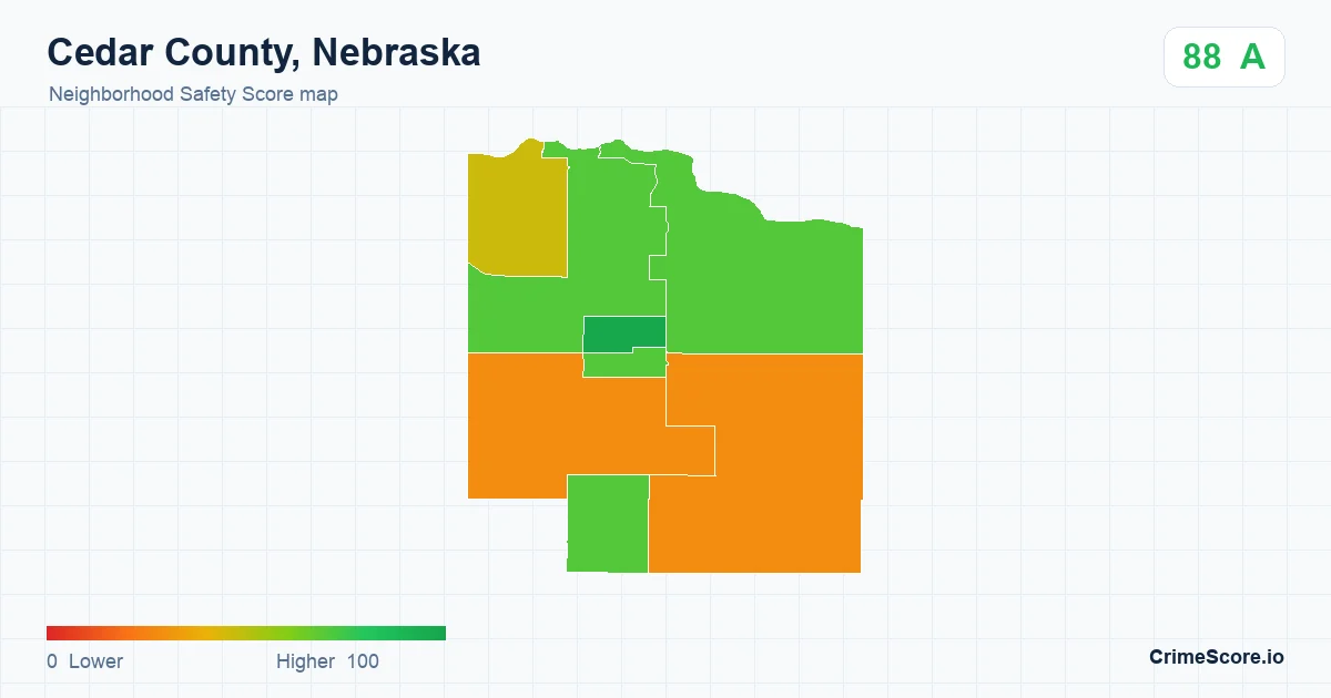 Cedar County, Nebraska neighborhood Safety Score map by Census block group