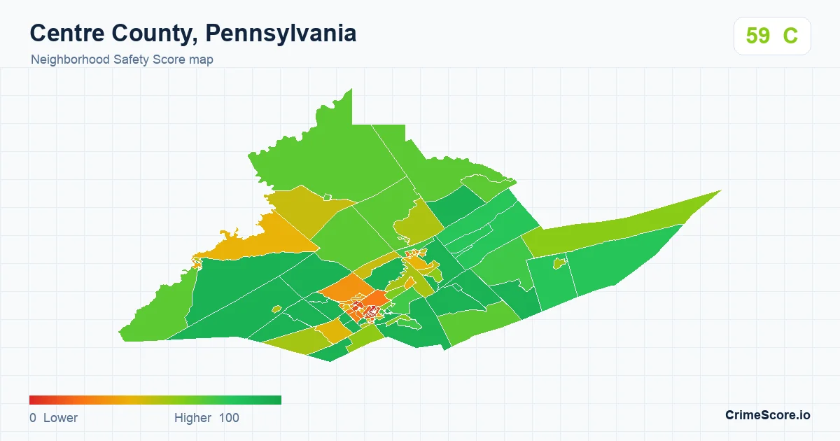 Centre County, Pennsylvania neighborhood Safety Score map by Census block group
