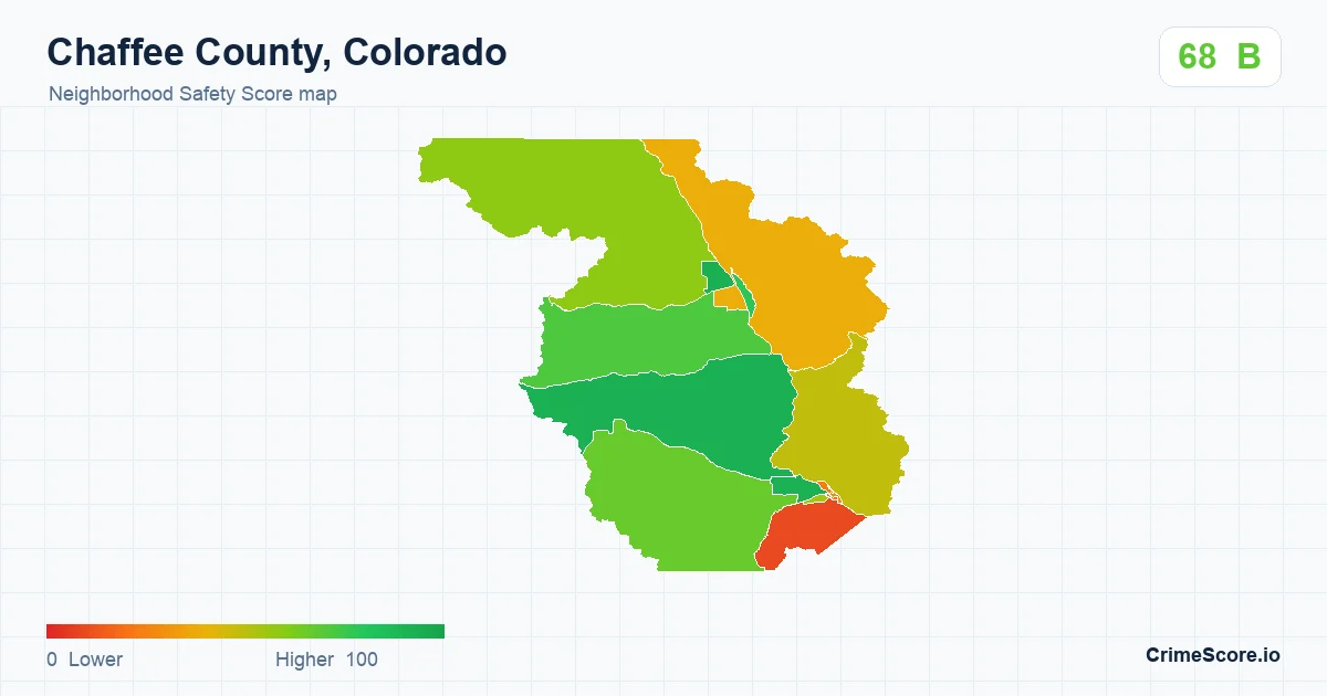 Chaffee County, Colorado neighborhood Safety Score map by Census block group