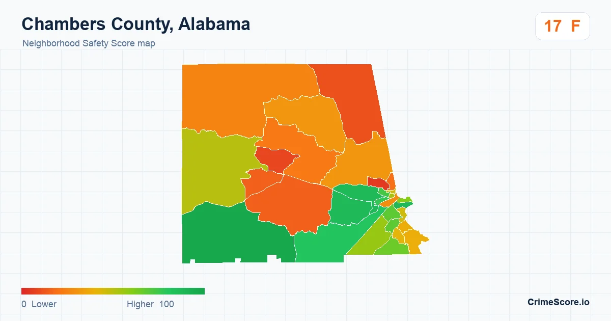 Chambers County, Alabama neighborhood Safety Score map by Census block group