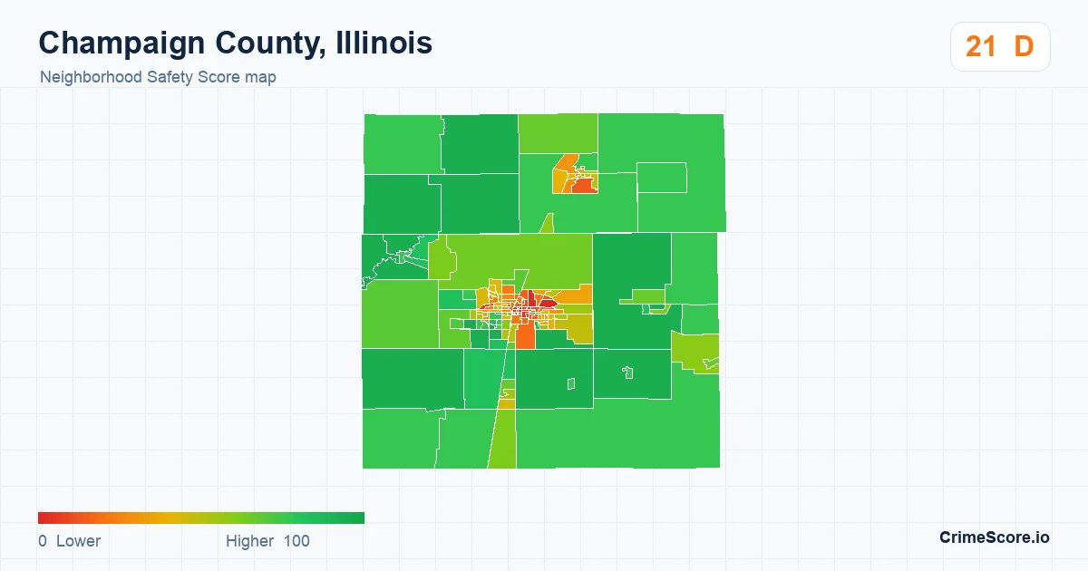 Champaign County, Illinois neighborhood Safety Score map by Census block group