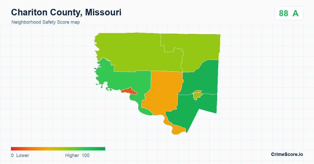 Chariton County, Missouri neighborhood Safety Score map by Census block group