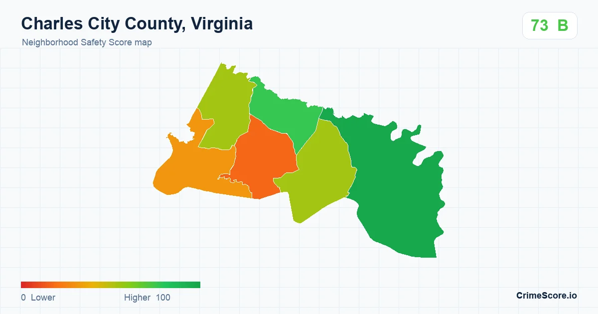 Charles City County, Virginia neighborhood Safety Score map by Census block group