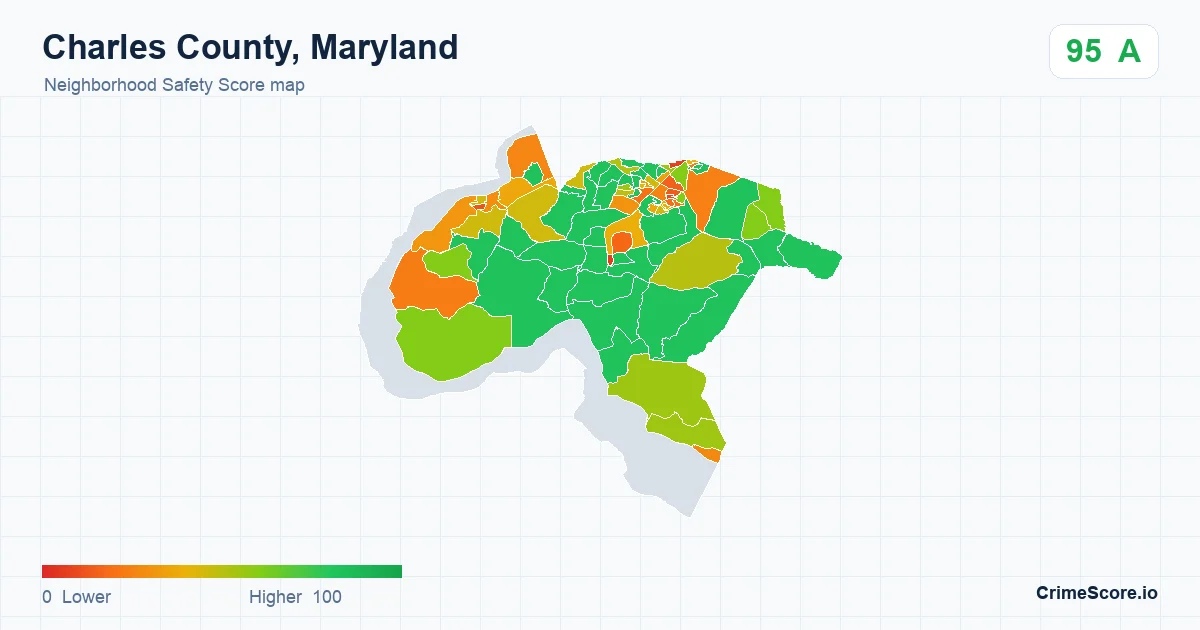 Charles County, Maryland neighborhood Safety Score map by Census block group