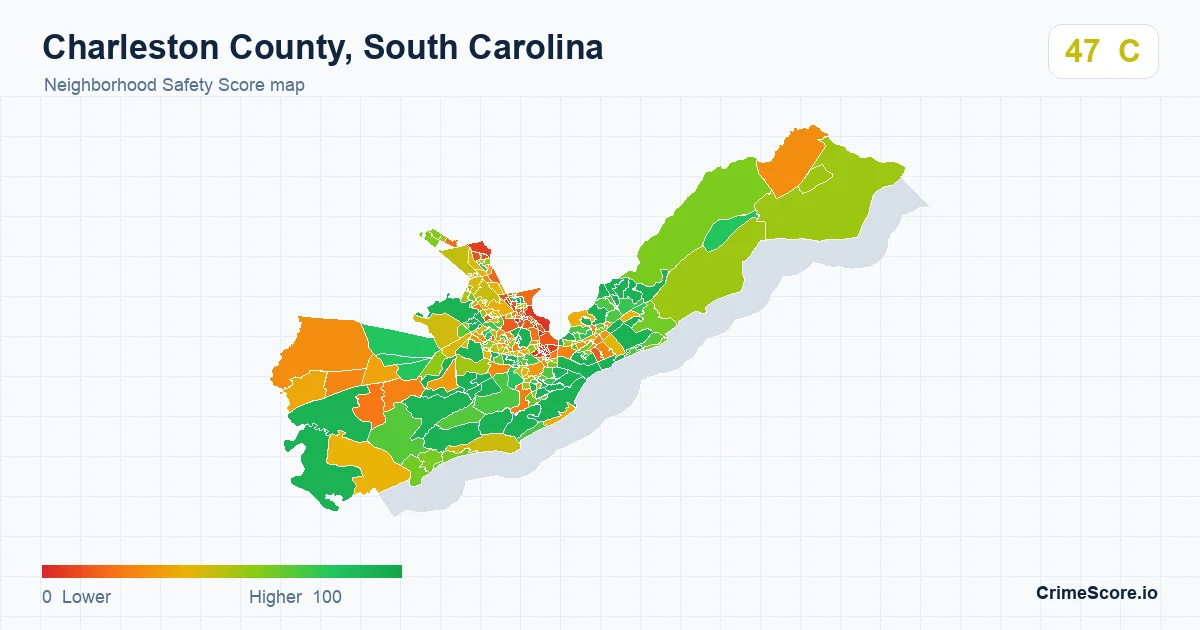 Charleston County, South Carolina neighborhood Safety Score map by Census block group