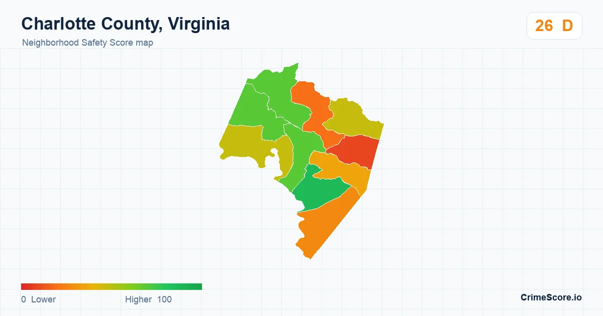 Charlotte County, Virginia neighborhood Safety Score map by Census block group