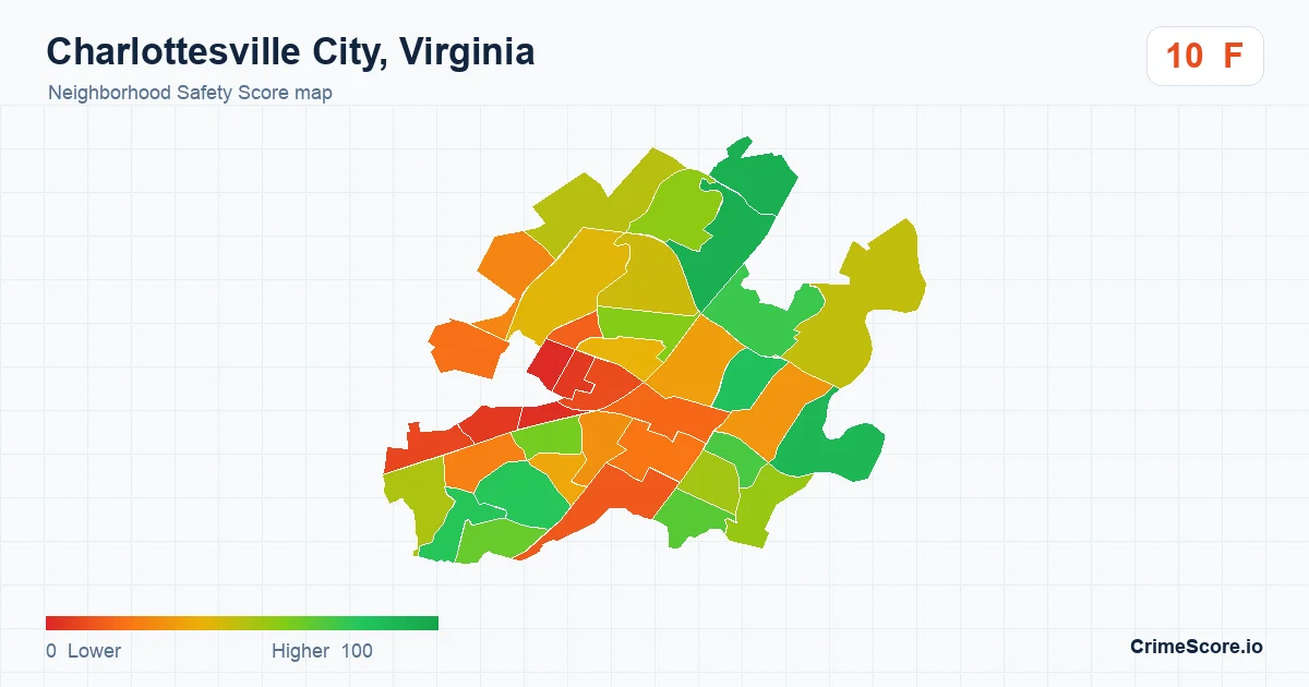 Charlottesville City, Virginia neighborhood Safety Score map by Census block group