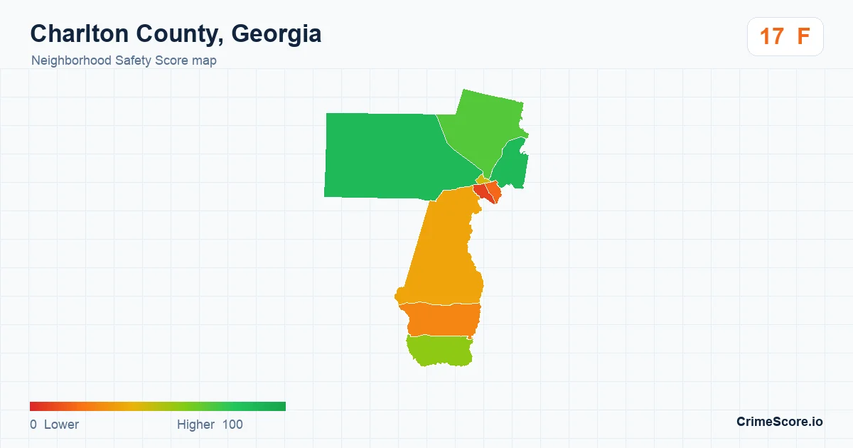 Charlton County, Georgia neighborhood Safety Score map by Census block group