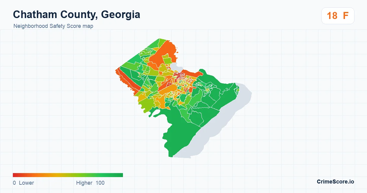 Chatham County, Georgia neighborhood Safety Score map by Census block group