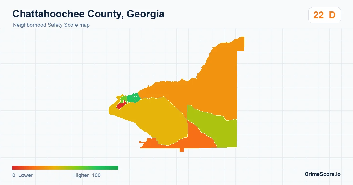 Chattahoochee County, Georgia neighborhood Safety Score map by Census block group