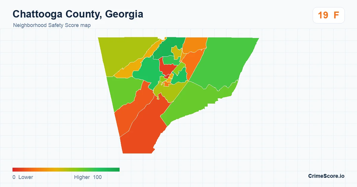 Chattooga County, Georgia neighborhood Safety Score map by Census block group