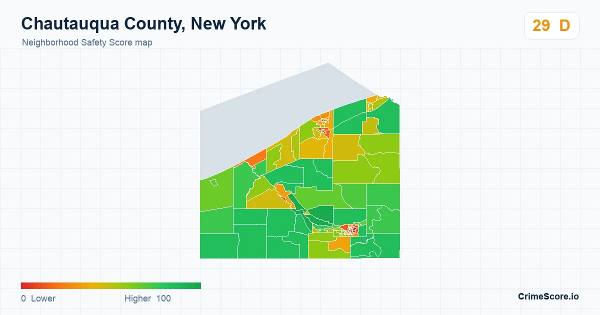 Chautauqua County, New York neighborhood Safety Score map by Census block group