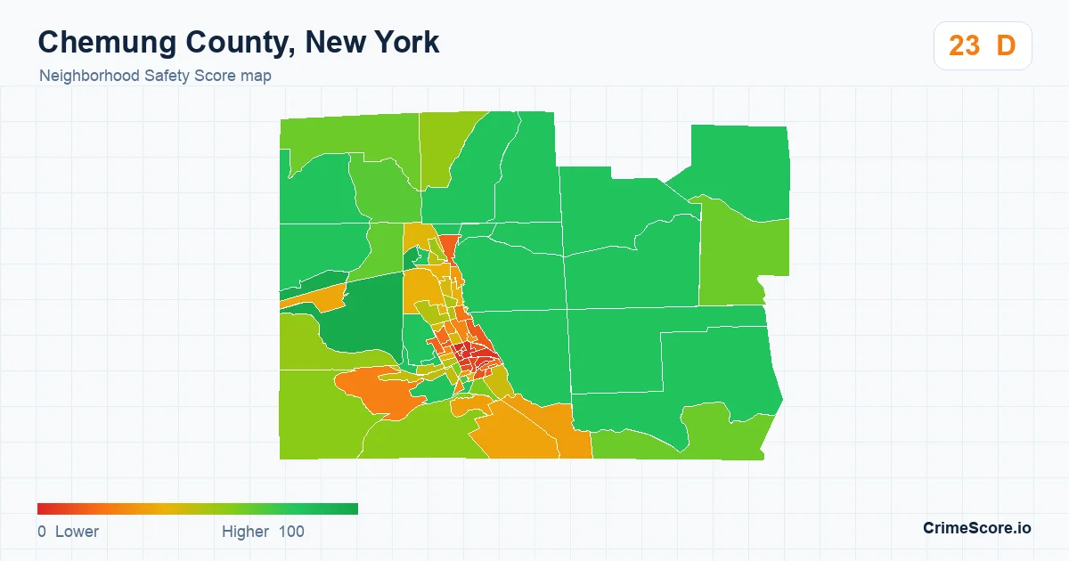 Chemung County, New York neighborhood Safety Score map by Census block group