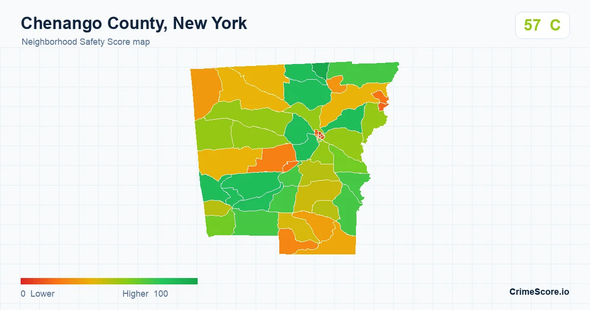 Chenango County, New York neighborhood Safety Score map by Census block group
