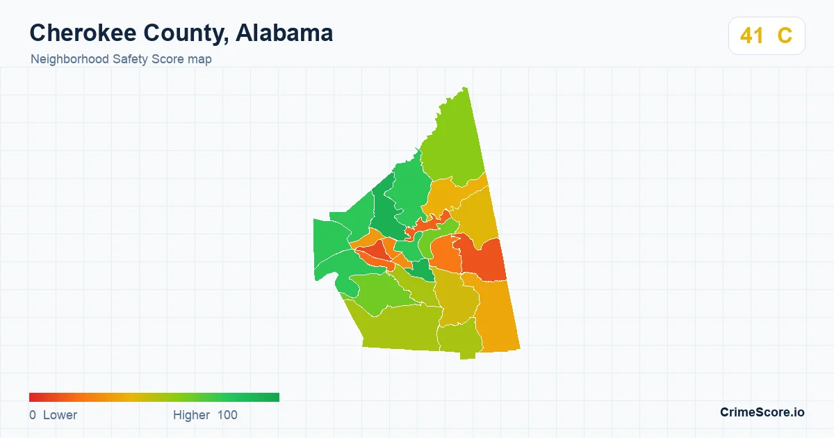 Cherokee County, Alabama neighborhood Safety Score map by Census block group