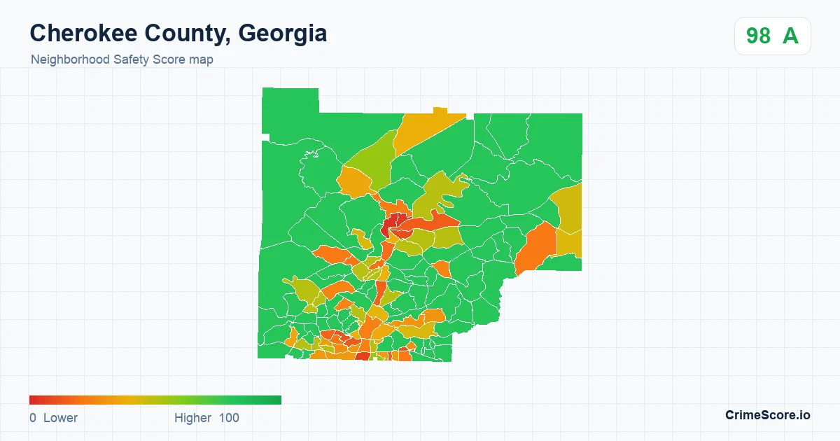 Cherokee County, Georgia neighborhood Safety Score map by Census block group