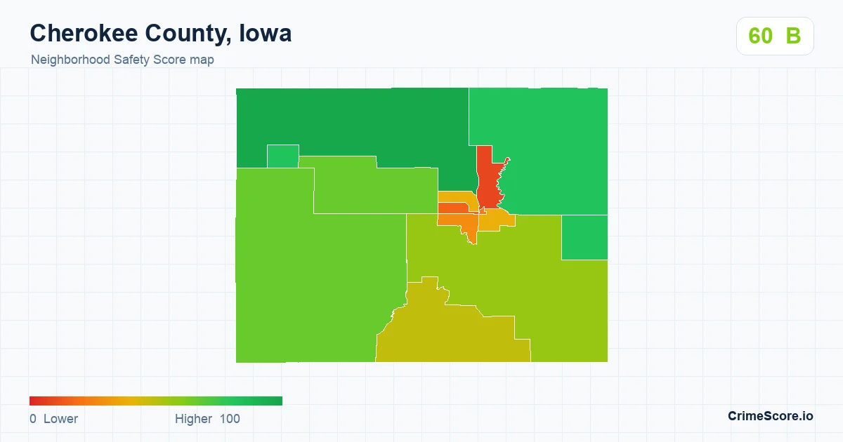 Cherokee County, Iowa neighborhood Safety Score map by Census block group