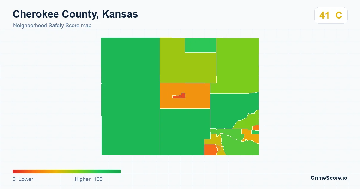 Cherokee County, Kansas neighborhood Safety Score map by Census block group