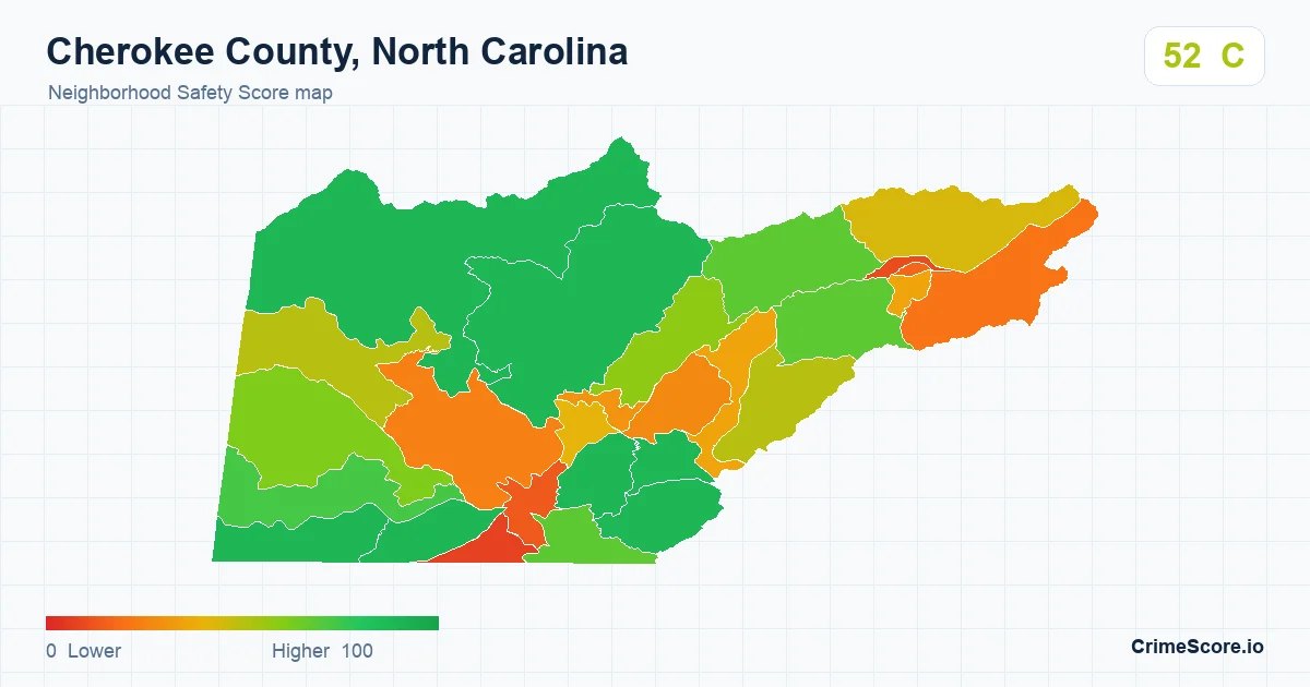 Cherokee County, North Carolina neighborhood Safety Score map by Census block group
