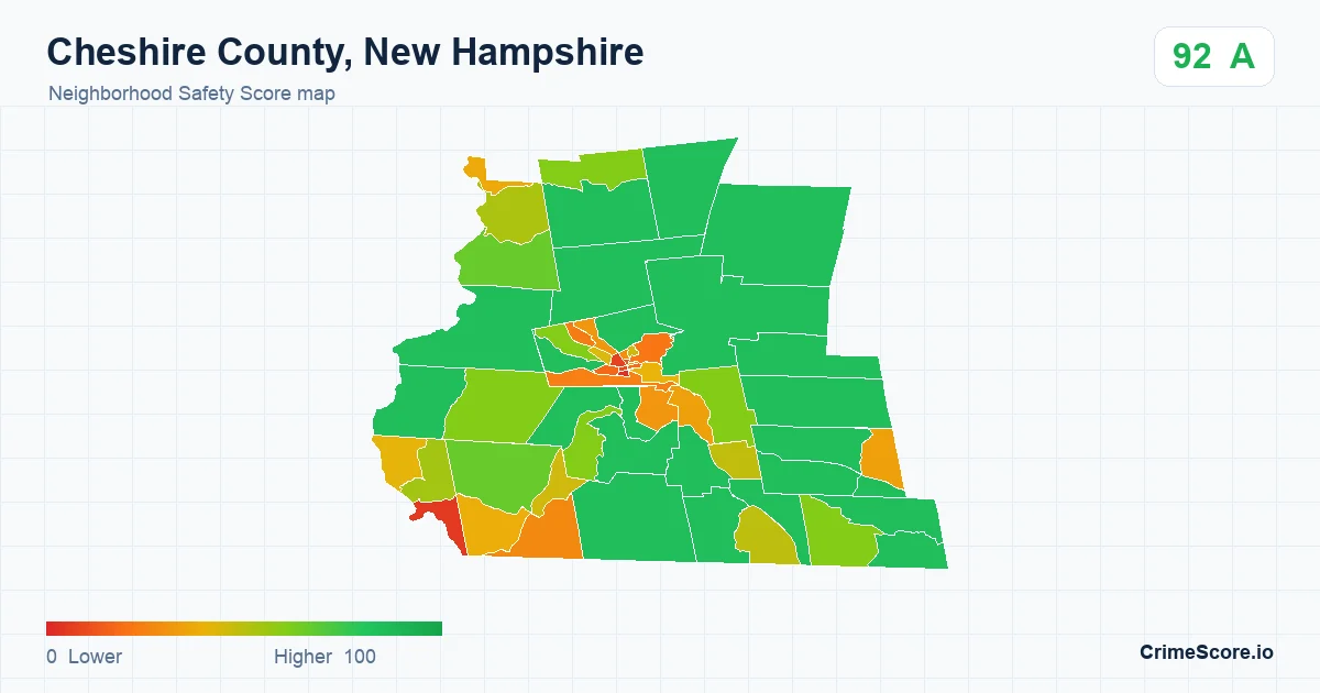 Cheshire County, New Hampshire neighborhood Safety Score map by Census block group