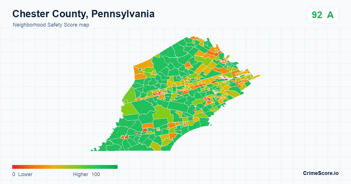 Chester County, Pennsylvania neighborhood Safety Score map by Census block group