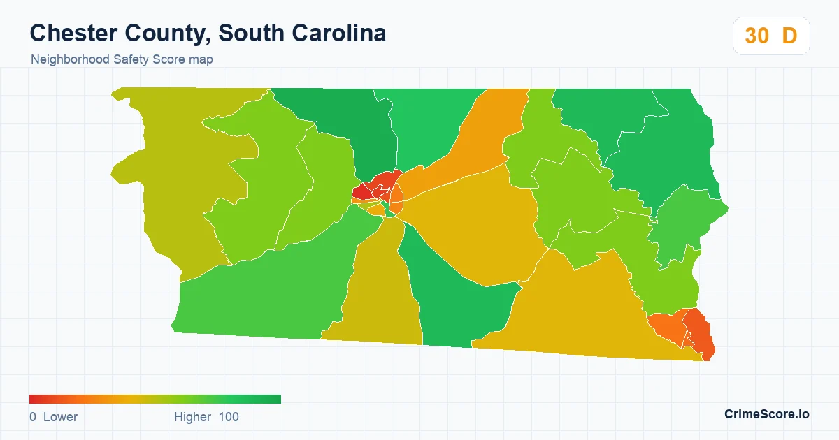 Chester County, South Carolina neighborhood Safety Score map by Census block group