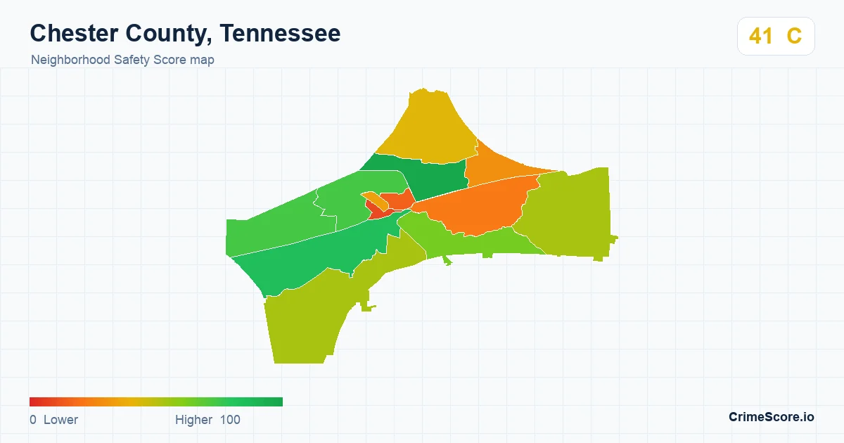 Chester County, Tennessee neighborhood Safety Score map by Census block group
