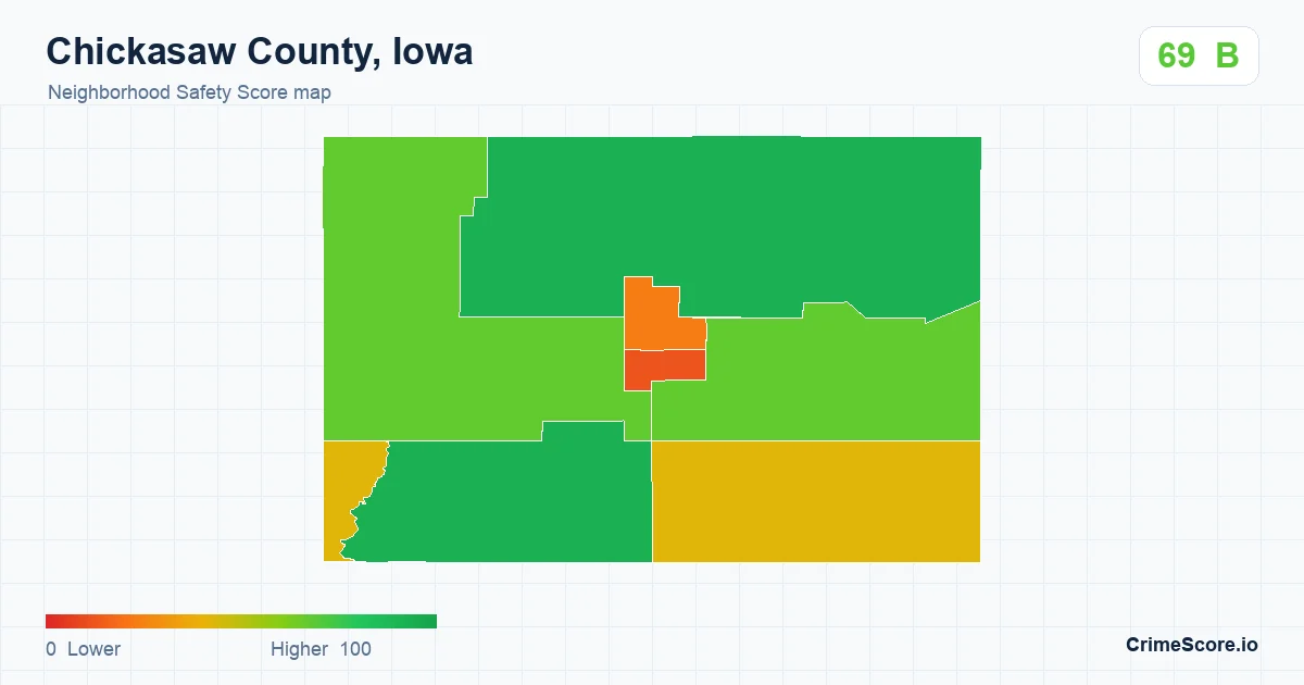 Chickasaw County, Iowa neighborhood Safety Score map by Census block group