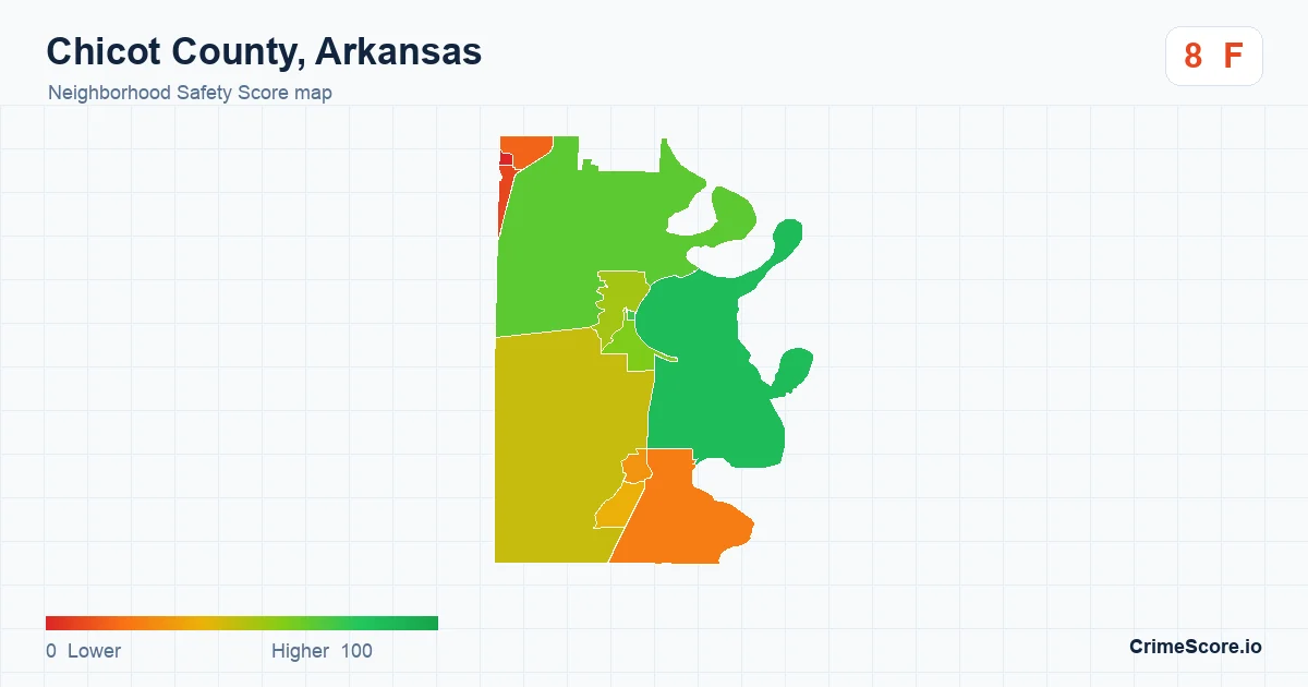 Chicot County, Arkansas neighborhood Safety Score map by Census block group