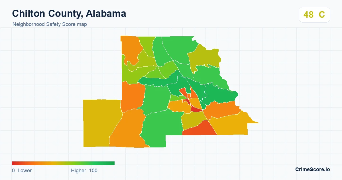 Chilton County, Alabama neighborhood Safety Score map by Census block group
