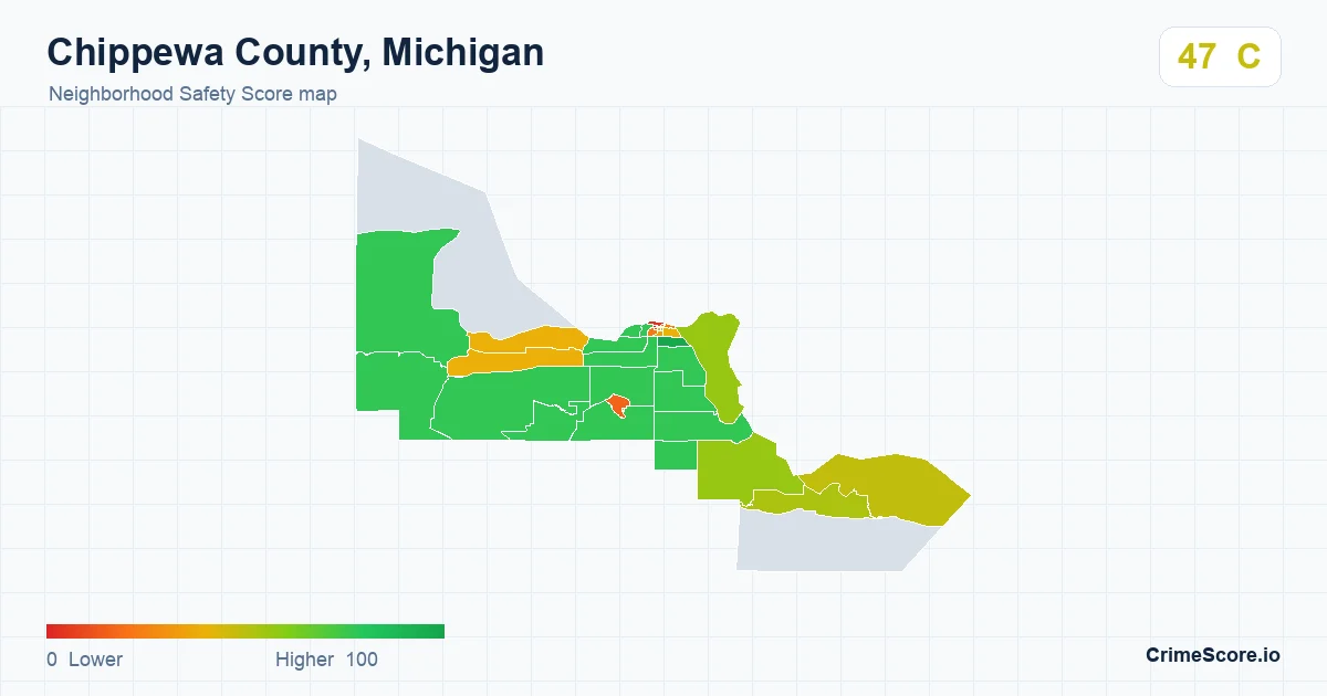 Chippewa County, Michigan neighborhood Safety Score map by Census block group