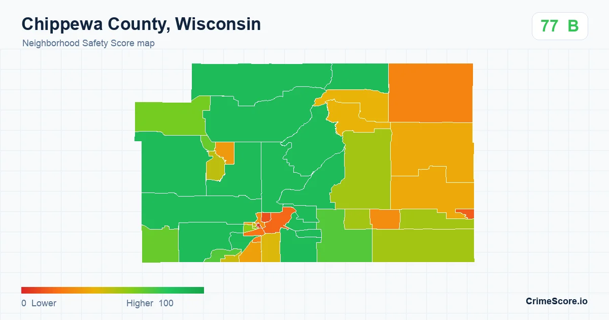 Chippewa County, Wisconsin neighborhood Safety Score map by Census block group