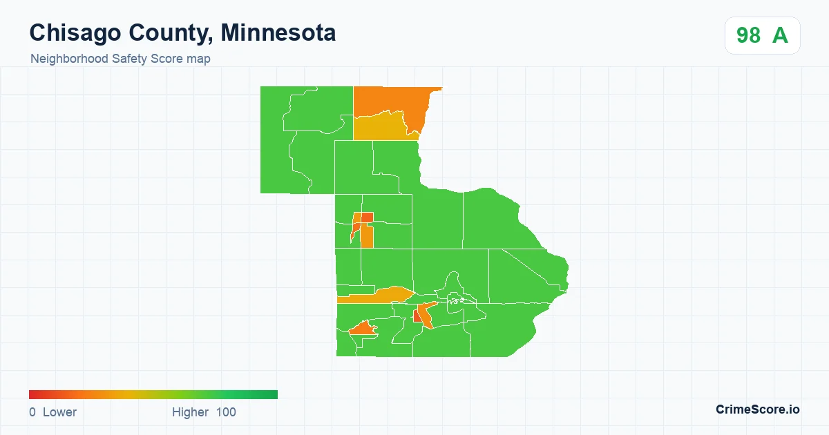 Chisago County, Minnesota neighborhood Safety Score map by Census block group