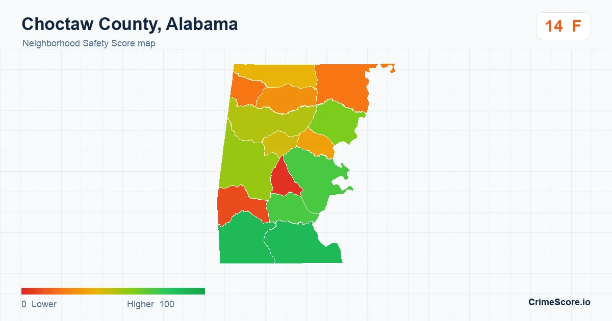Choctaw County, Alabama neighborhood Safety Score map by Census block group