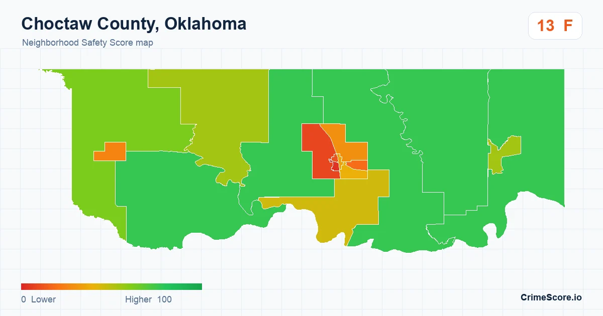 Choctaw County, Oklahoma neighborhood Safety Score map by Census block group