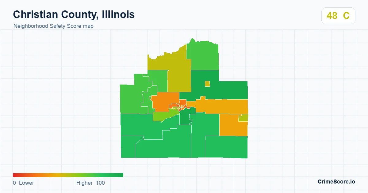 Christian County, Illinois neighborhood Safety Score map by Census block group