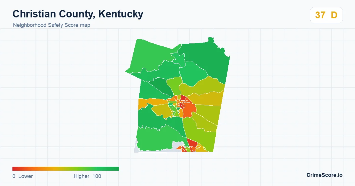 Christian County, Kentucky neighborhood Safety Score map by Census block group