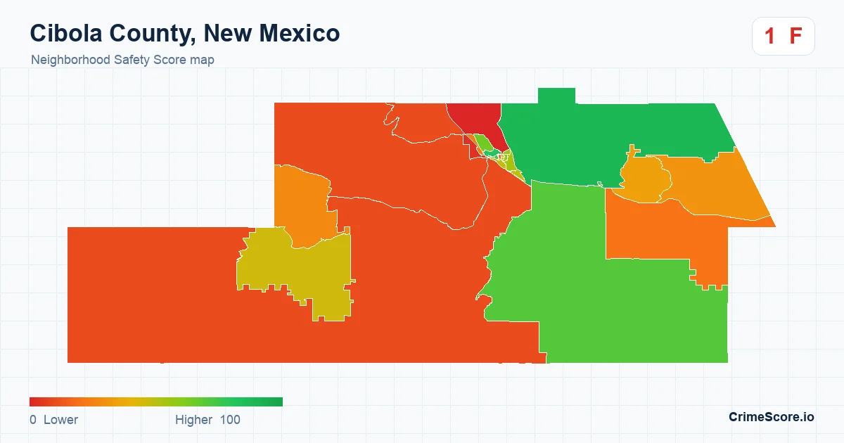 Cibola County, New Mexico neighborhood Safety Score map by Census block group