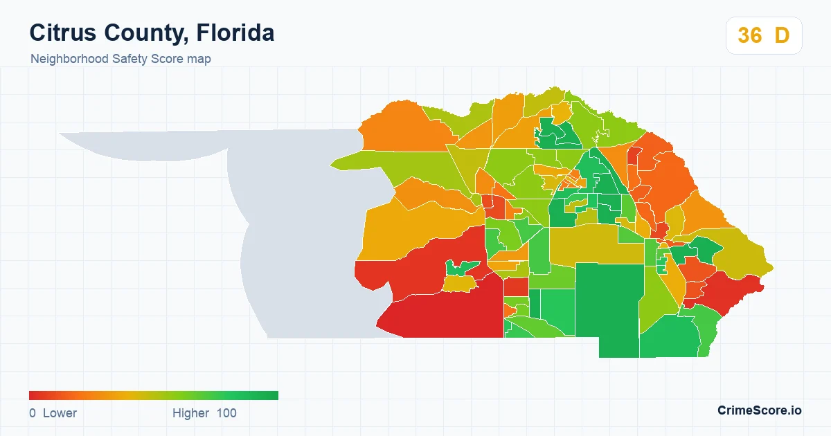 Citrus County, Florida neighborhood Safety Score map by Census block group