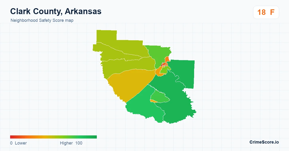 Clark County, Arkansas neighborhood Safety Score map by Census block group