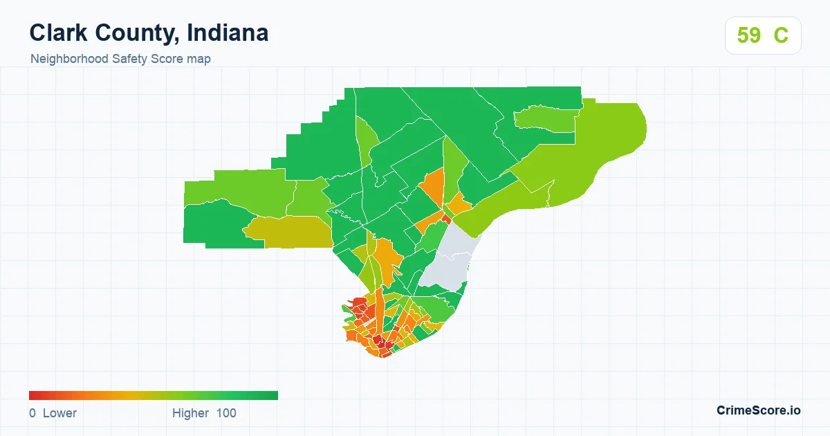 Clark County, Indiana neighborhood Safety Score map by Census block group