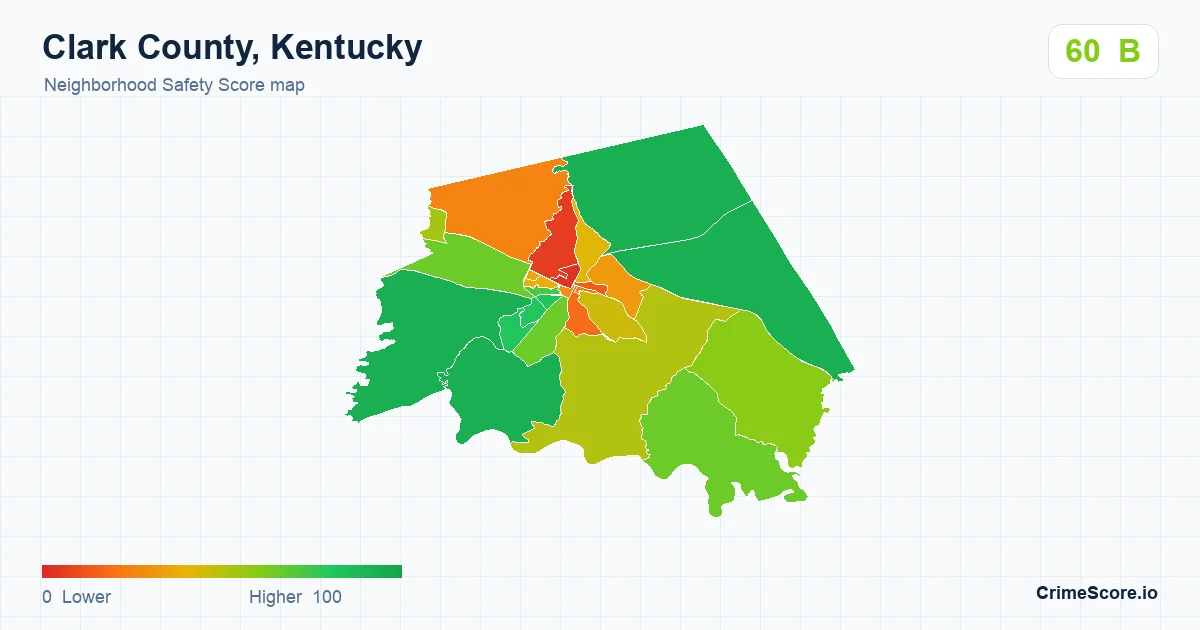 Clark County, Kentucky neighborhood Safety Score map by Census block group