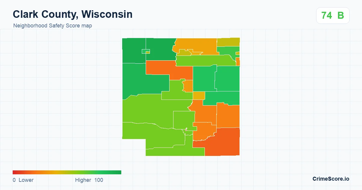 Clark County, Wisconsin neighborhood Safety Score map by Census block group